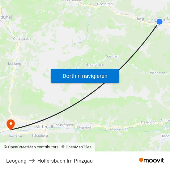 Leogang to Hollersbach Im Pinzgau map