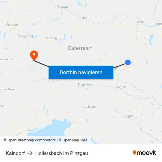 Kaindorf to Hollersbach Im Pinzgau map