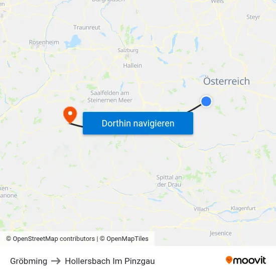 Gröbming to Hollersbach Im Pinzgau map