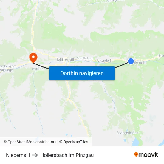 Niedernsill to Hollersbach Im Pinzgau map