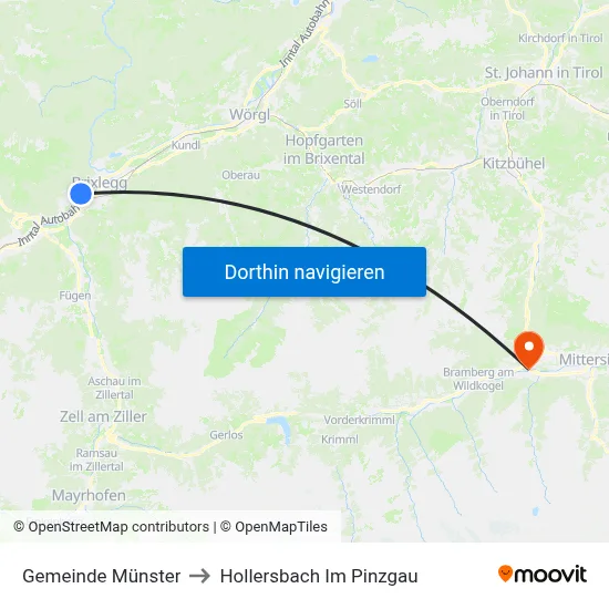 Gemeinde Münster to Hollersbach Im Pinzgau map