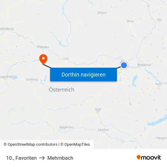 10., Favoriten to Mehrnbach map