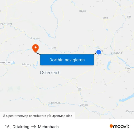16., Ottakring to Mehrnbach map