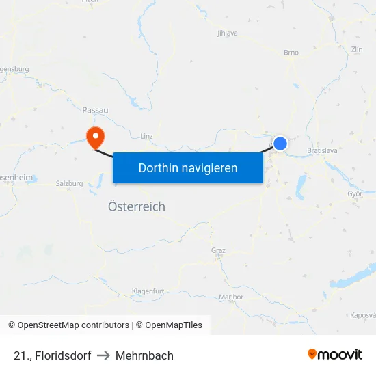 21., Floridsdorf to Mehrnbach map