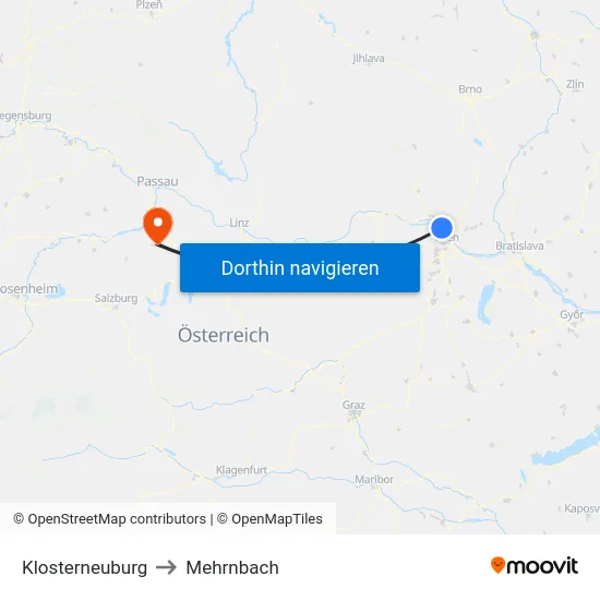 Klosterneuburg to Mehrnbach map