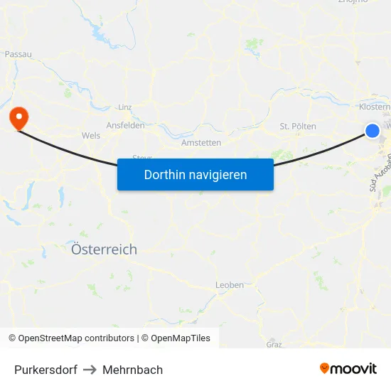 Purkersdorf to Mehrnbach map