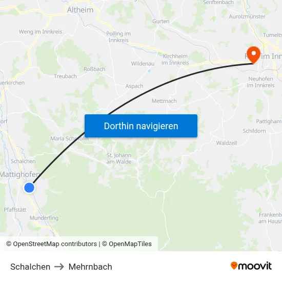 Schalchen to Mehrnbach map