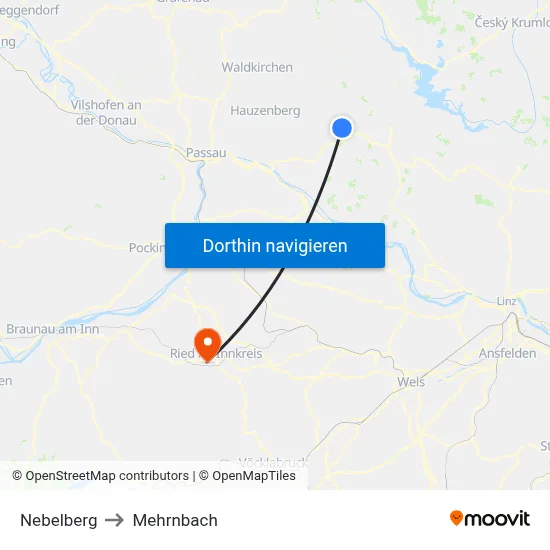 Nebelberg to Mehrnbach map