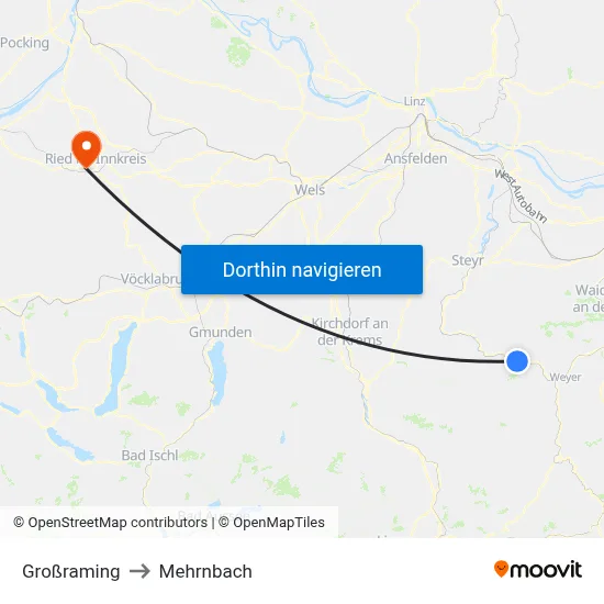 Großraming to Mehrnbach map