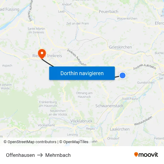 Offenhausen to Mehrnbach map
