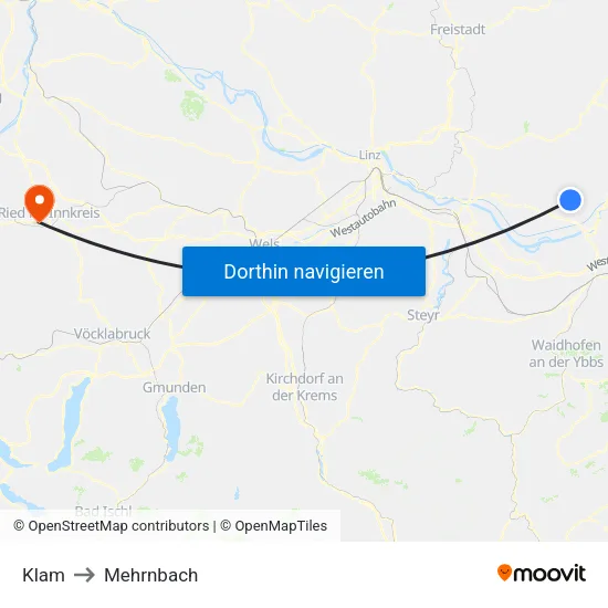 Klam to Mehrnbach map