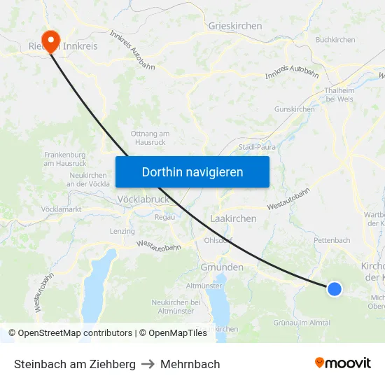Steinbach am Ziehberg to Mehrnbach map