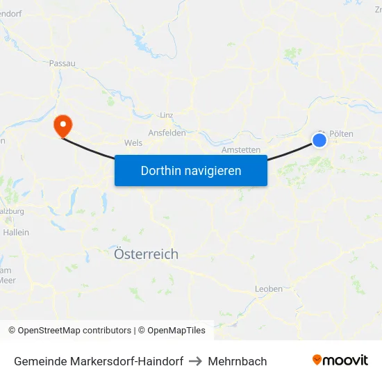 Gemeinde Markersdorf-Haindorf to Mehrnbach map