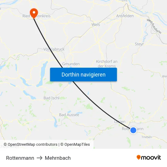 Rottenmann to Mehrnbach map