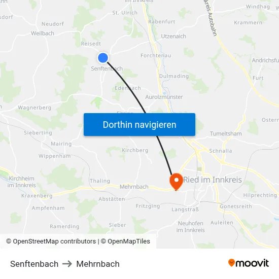 Senftenbach to Mehrnbach map