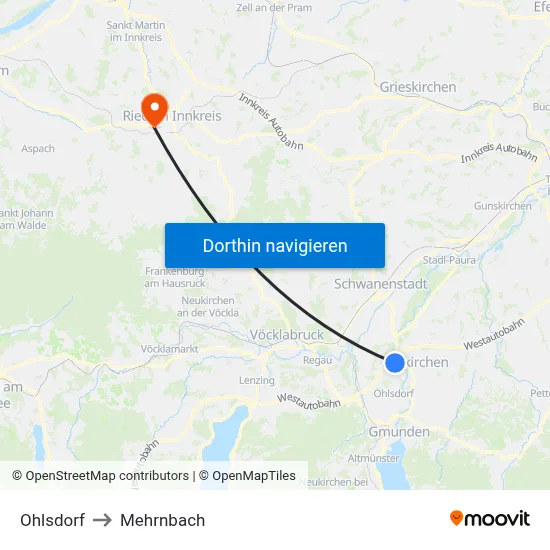 Ohlsdorf to Mehrnbach map