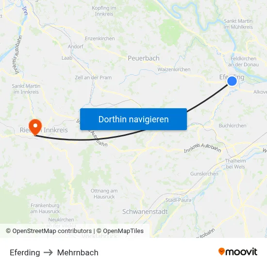 Eferding to Mehrnbach map
