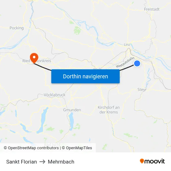 Sankt Florian to Mehrnbach map