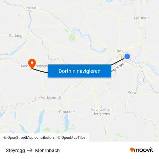 Steyregg to Mehrnbach map
