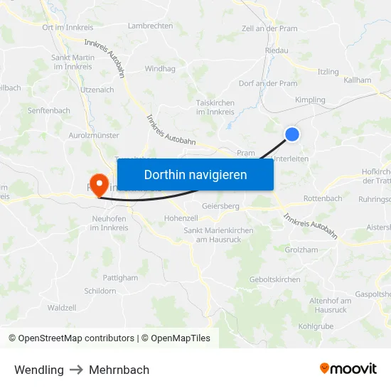 Wendling to Mehrnbach map
