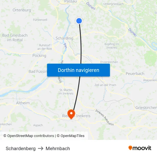 Schardenberg to Mehrnbach map