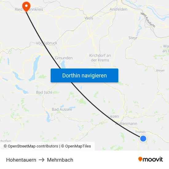 Hohentauern to Mehrnbach map