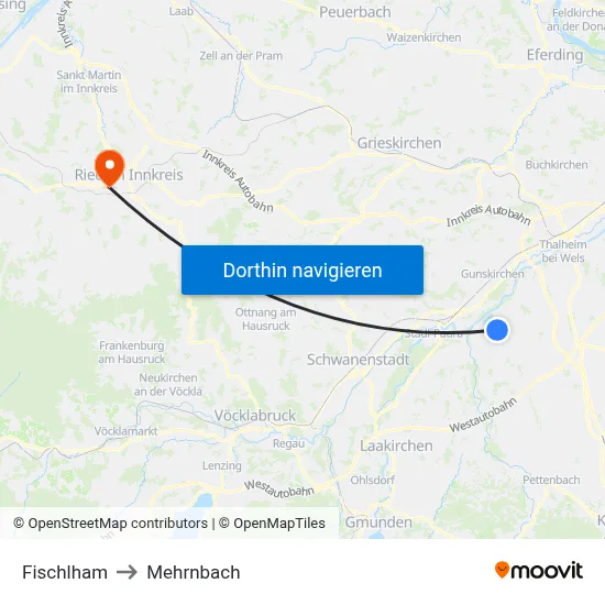 Fischlham to Mehrnbach map