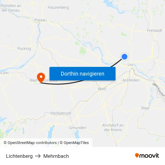 Lichtenberg to Mehrnbach map