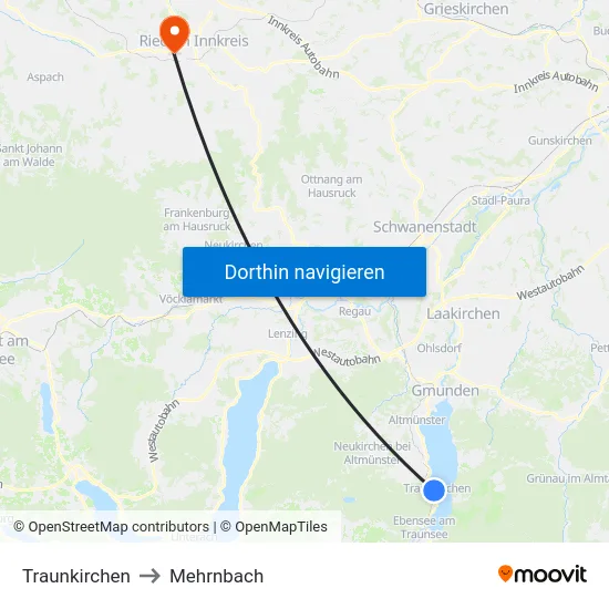 Traunkirchen to Mehrnbach map