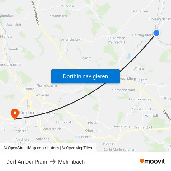 Dorf An Der Pram to Mehrnbach map