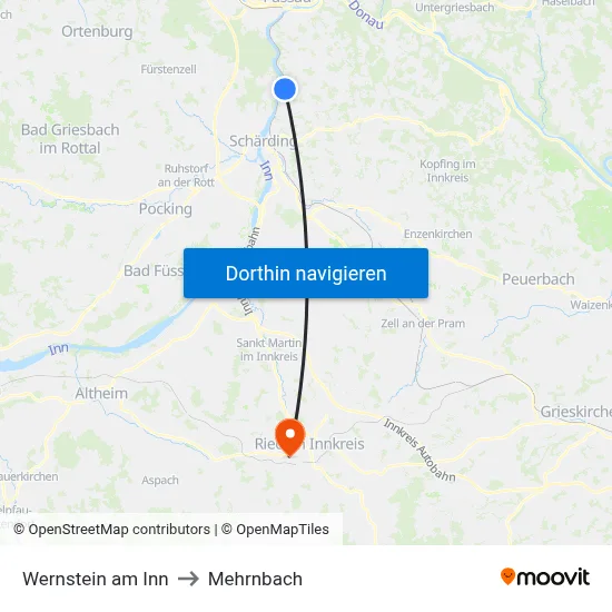 Wernstein am Inn to Mehrnbach map