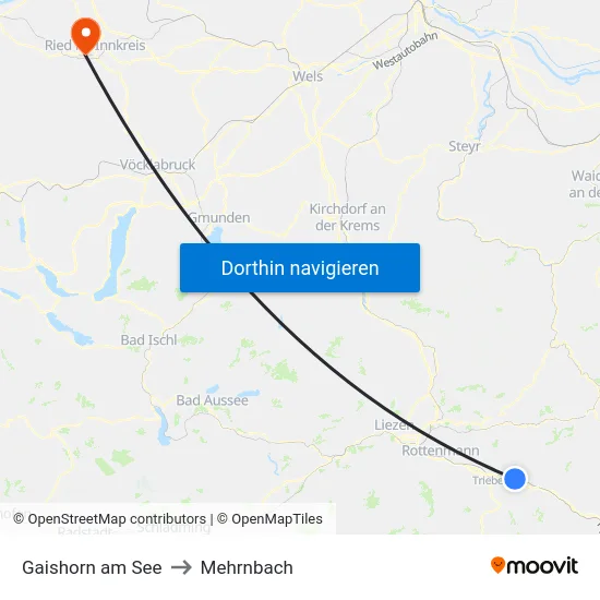Gaishorn am See to Mehrnbach map