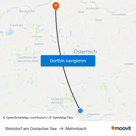 Steindorf am Ossiacher See to Mehrnbach map