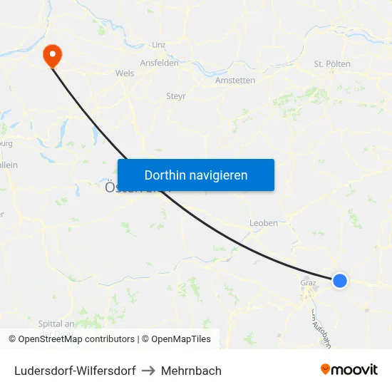 Ludersdorf-Wilfersdorf to Mehrnbach map