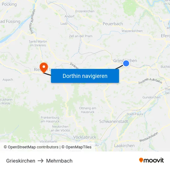 Grieskirchen to Mehrnbach map