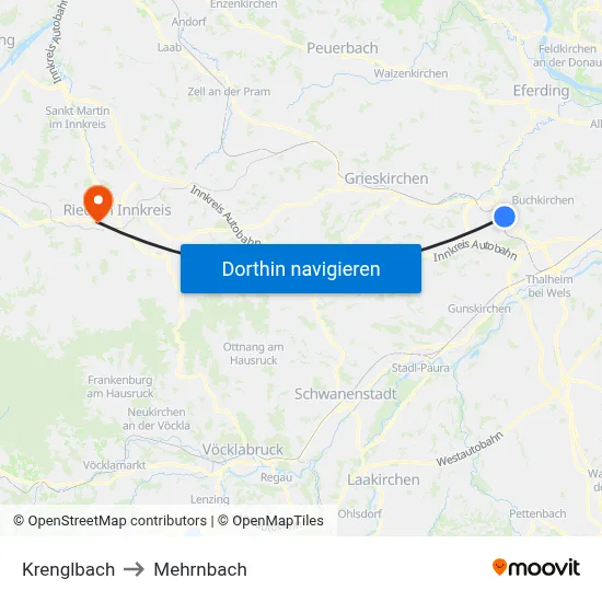 Krenglbach to Mehrnbach map