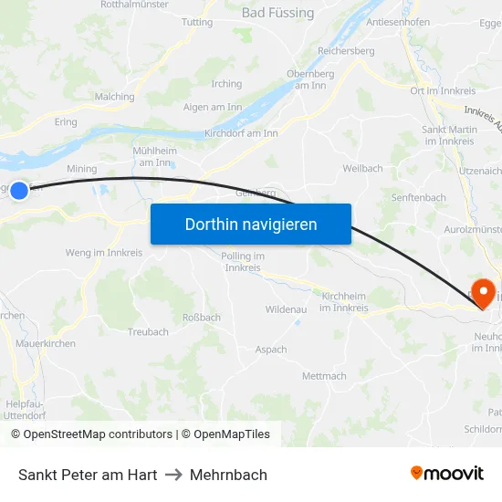 Sankt Peter am Hart to Mehrnbach map