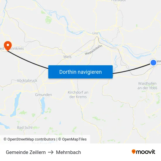 Gemeinde Zeillern to Mehrnbach map