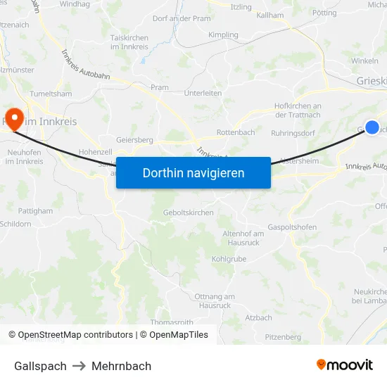 Gallspach to Mehrnbach map