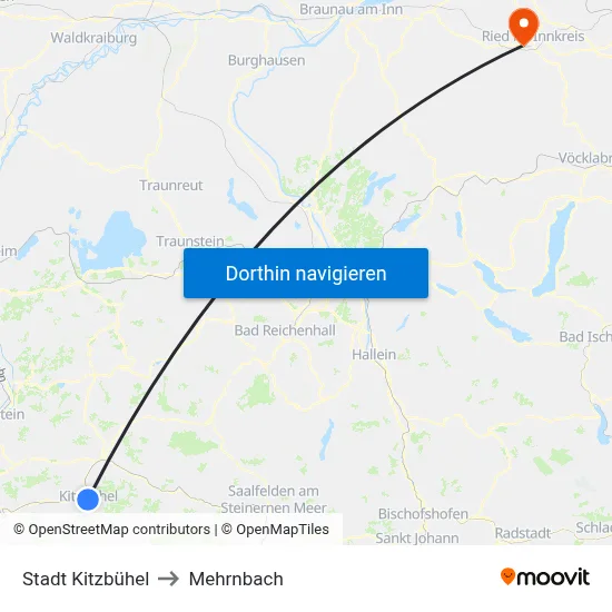 Stadt Kitzbühel to Mehrnbach map