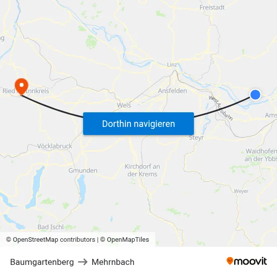 Baumgartenberg to Mehrnbach map