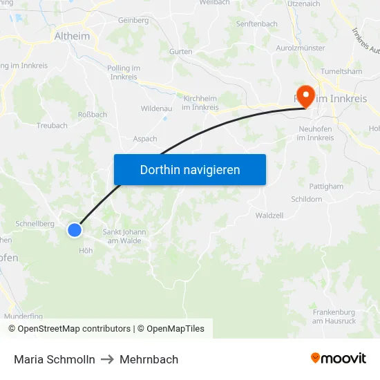 Maria Schmolln to Mehrnbach map