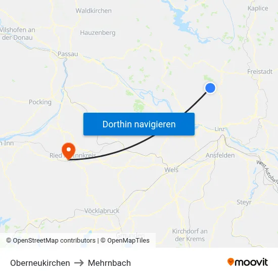 Oberneukirchen to Mehrnbach map