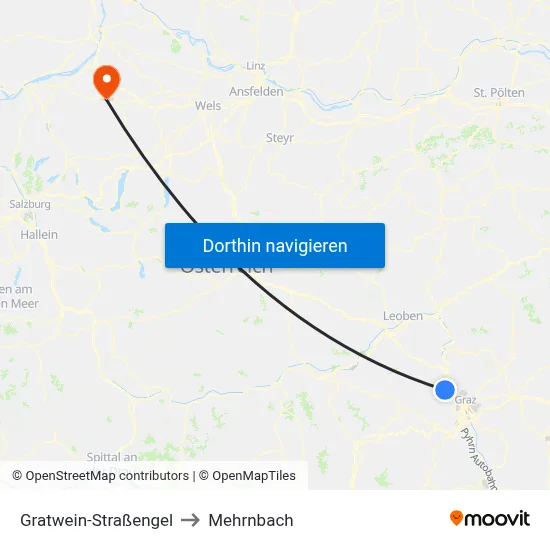 Gratwein-Straßengel to Mehrnbach map