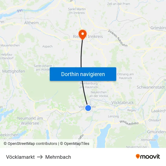 Vöcklamarkt to Mehrnbach map