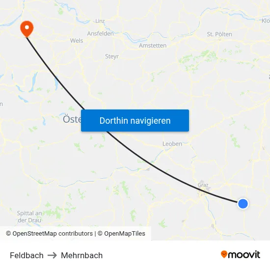 Feldbach to Mehrnbach map