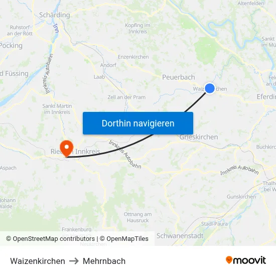 Waizenkirchen to Mehrnbach map