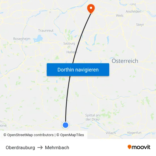 Oberdrauburg to Mehrnbach map