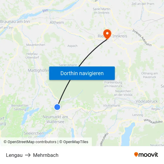 Lengau to Mehrnbach map
