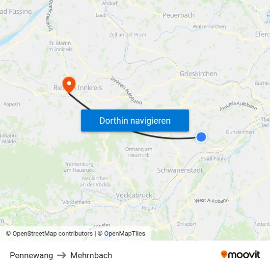 Pennewang to Mehrnbach map